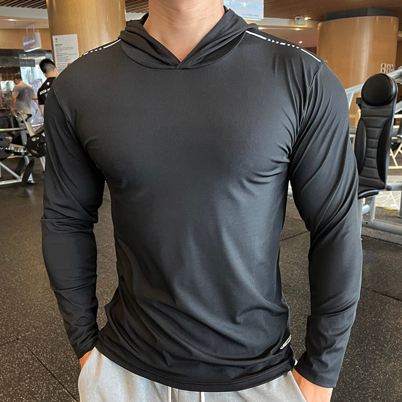 Long Sleeves Hooded Men's Sports T Shirt - Men's Fitness Apparel, Men's  Sports & Fitness T Shirts, Vivinch